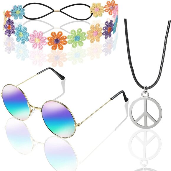 Accessories - Hippie Costume Accessories for Women Peace Sign Necklace Headband Hair Wreath Su